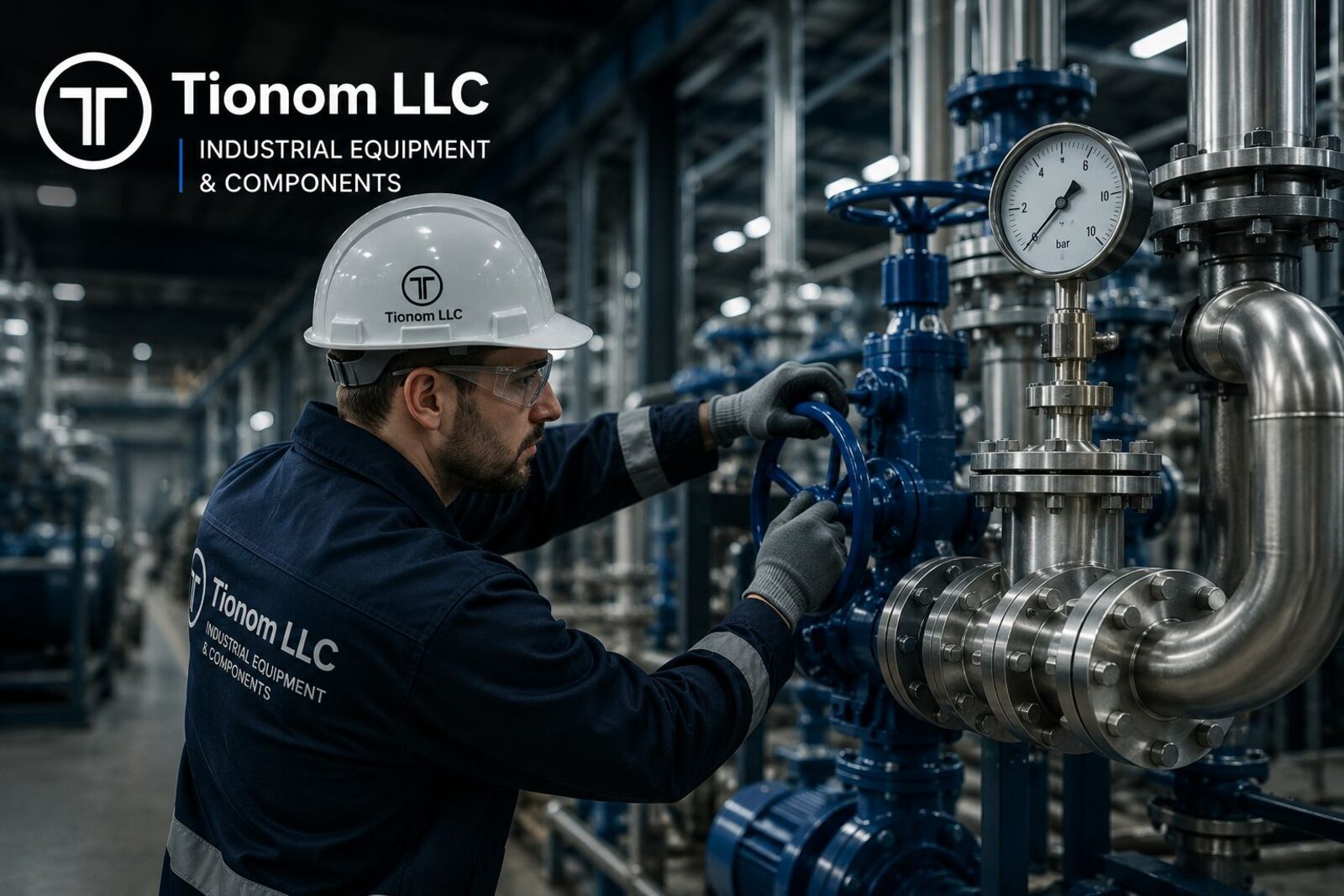 Tionom LLC technician servicing industrial valves and piping